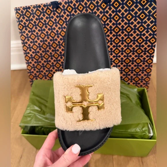 Tory Burch Everly Anatomic Lug Sandals Moccasin Star Curly Size 8 Buttermilk - Picture 2 of 7